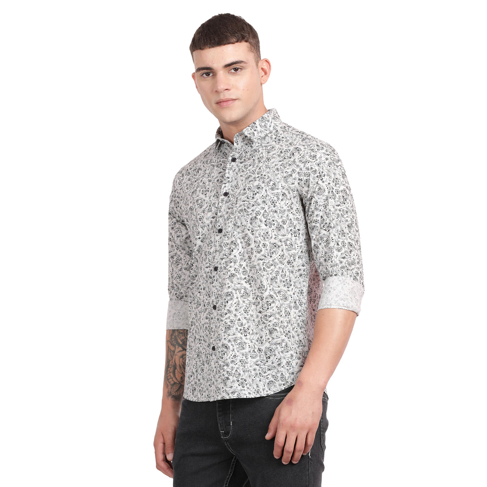 Whitepais Cotton All Over Printed Full Sleeve Slim Fit Shirt With Single Patch Pocket