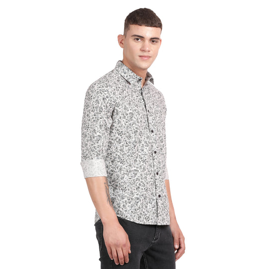 Whitepais Cotton All Over Printed Full Sleeve Slim Fit Shirt With Single Patch Pocket