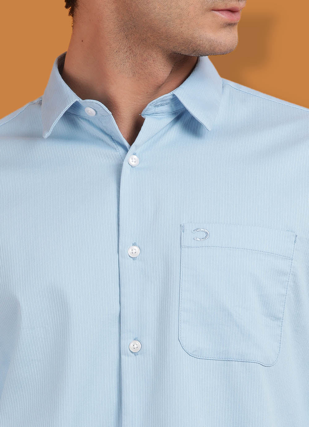 Blue Cotton Solid Slim Fit Shirt with Single Patch Pocket