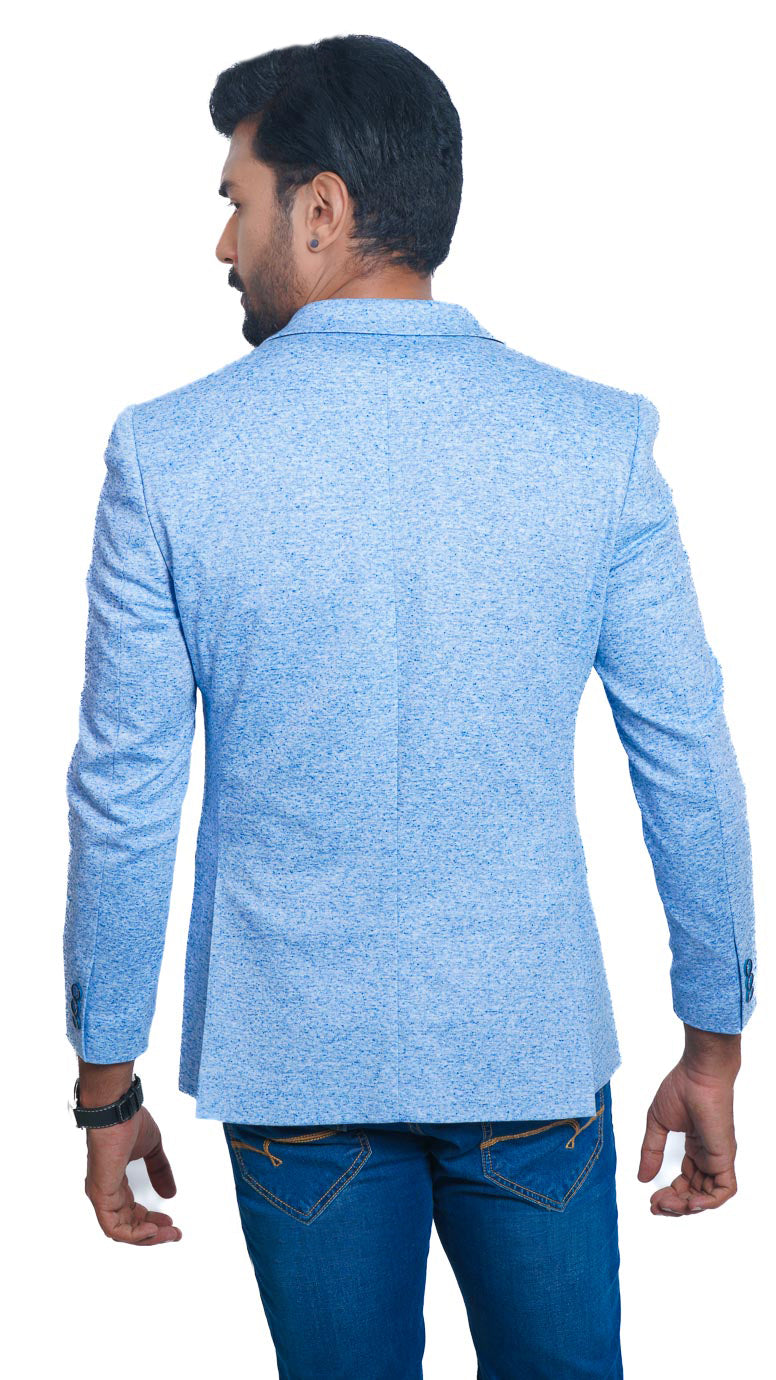 Derby Blue Slim Solid Knitted Casual Blazer