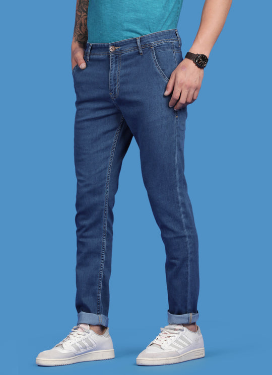 Mid Blue Slim Fit Knitted Air Denim Jeans