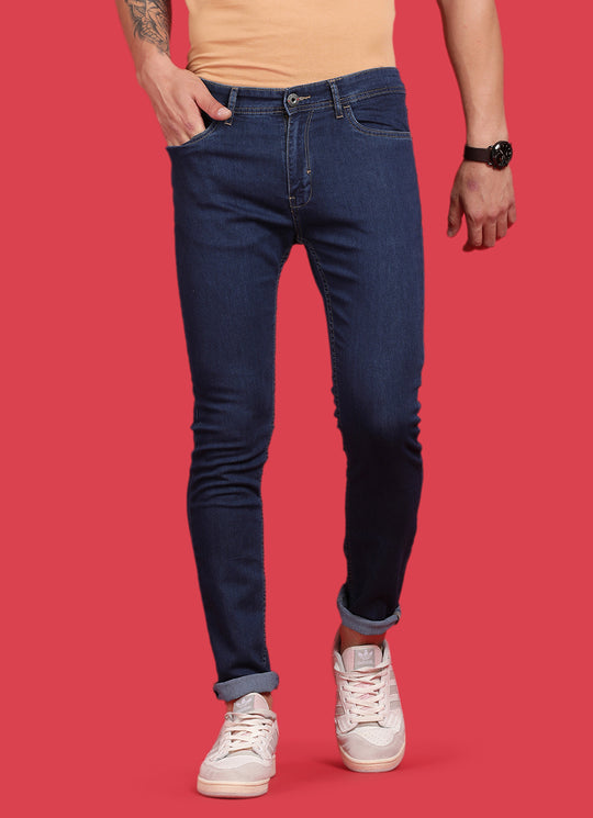 Blue Slim Fit Knitted Denim Jeans