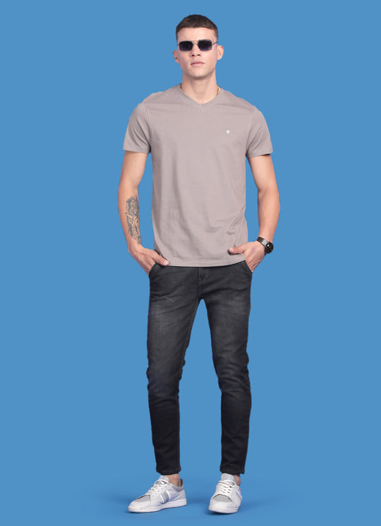 Dark Grey Crop Fit Knitted Denim Jeans