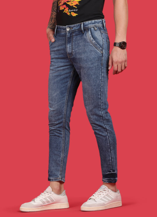 Mid  Blue Slim Fit Knitted Denim Jeans