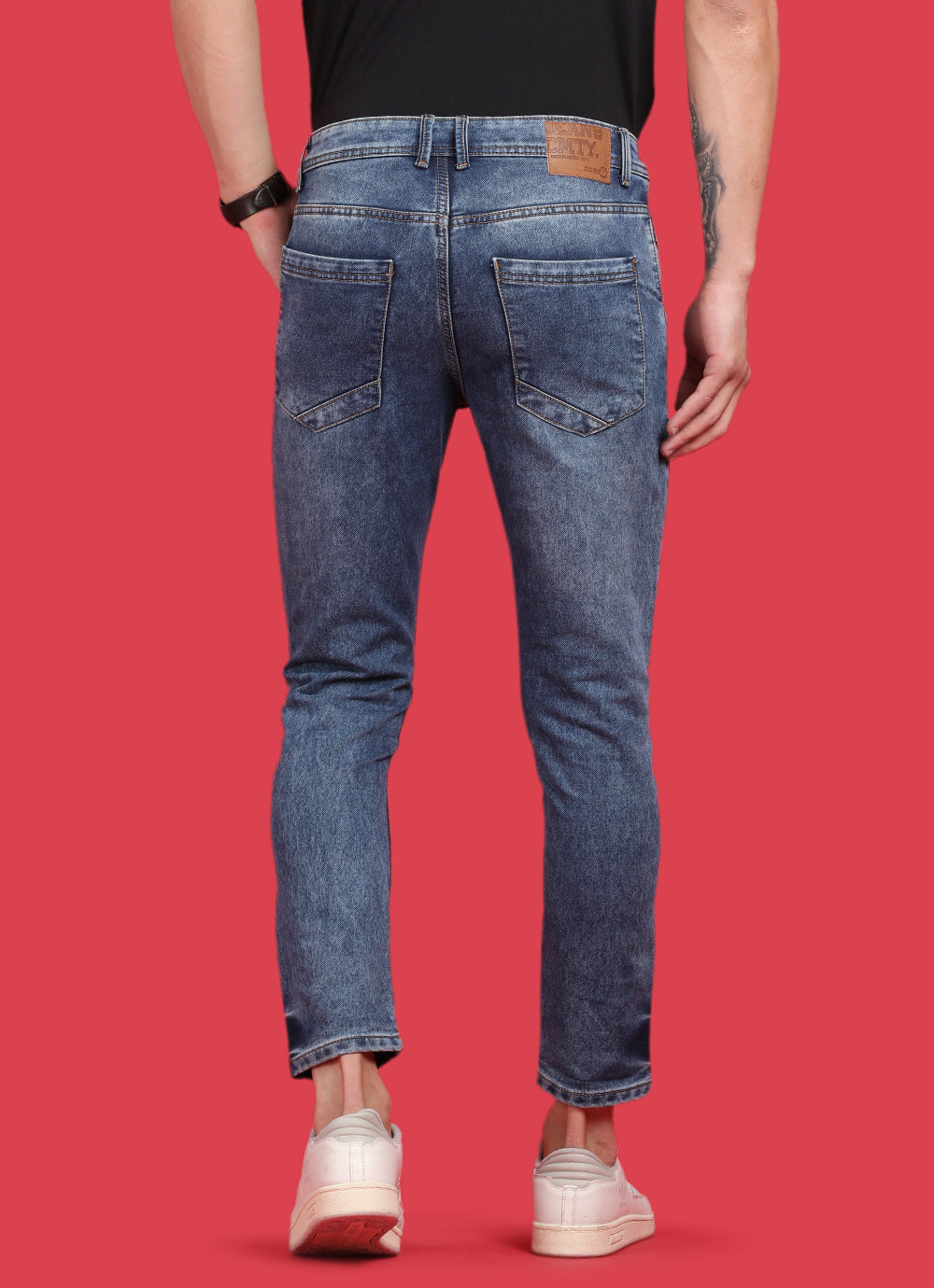 Mid  Blue Slim Fit Knitted Denim Jeans