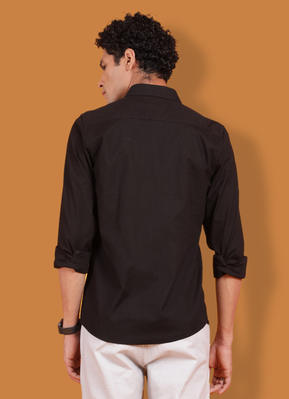 Black Cotton Blend Slim Fit Party Wear Shirt with Patch Pocket