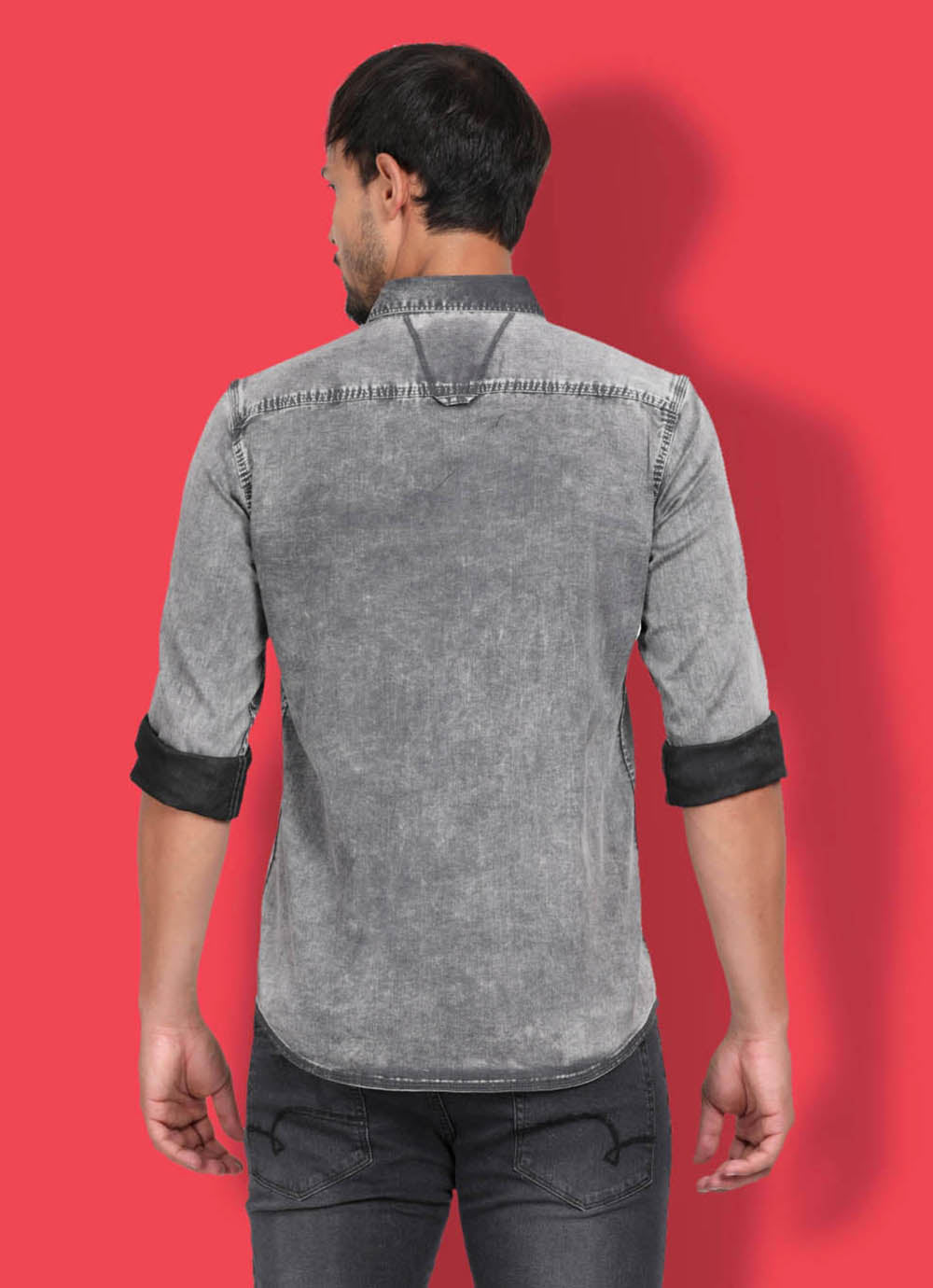Solid Indigo Slim fit Grey Shirt with Double Patch Pocket