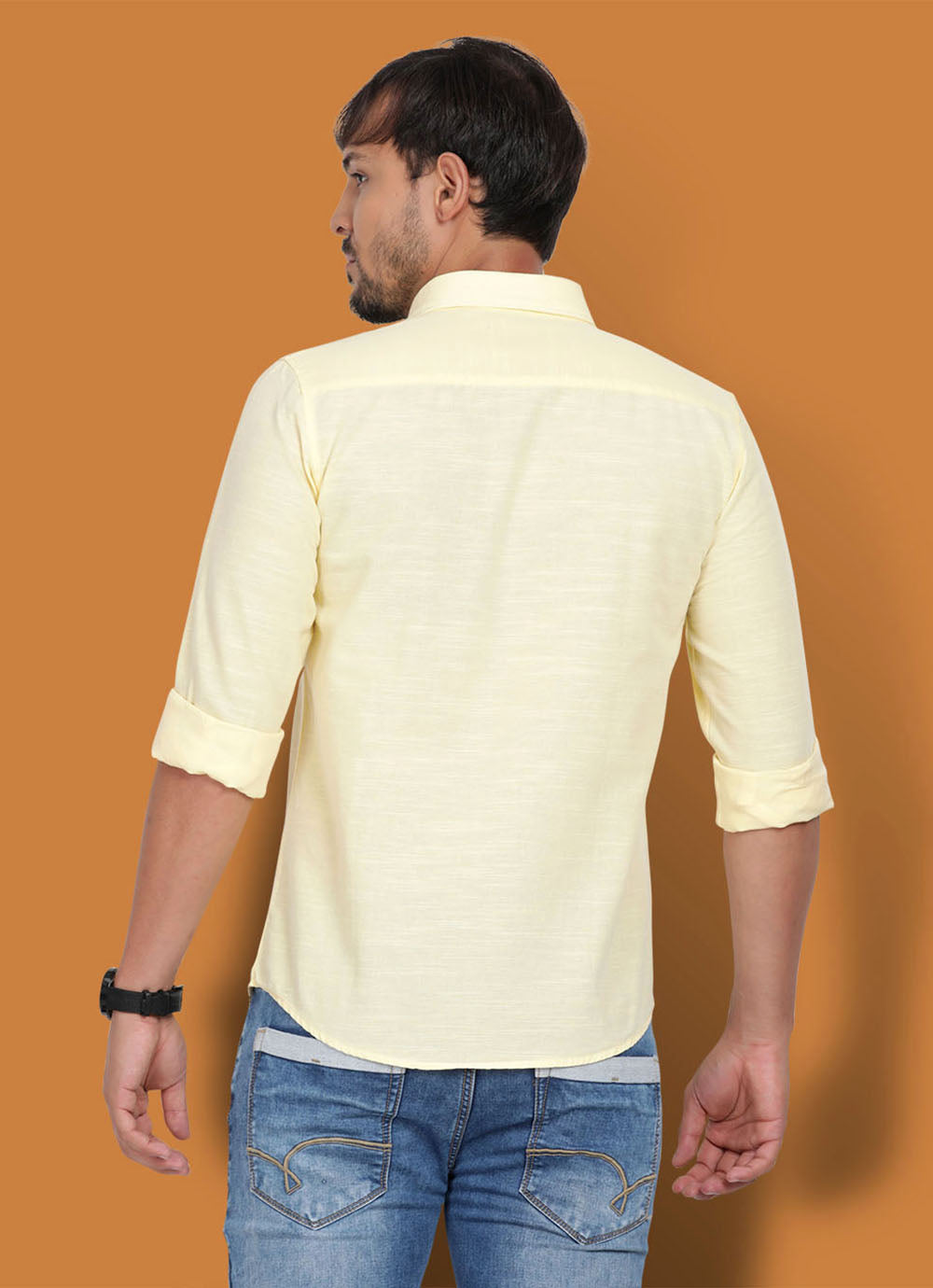 Solid Cotton Slim Fit Yellow Shirt