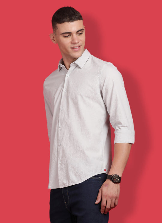 Grey Pure Cotton Solid Slim Fit Shirt