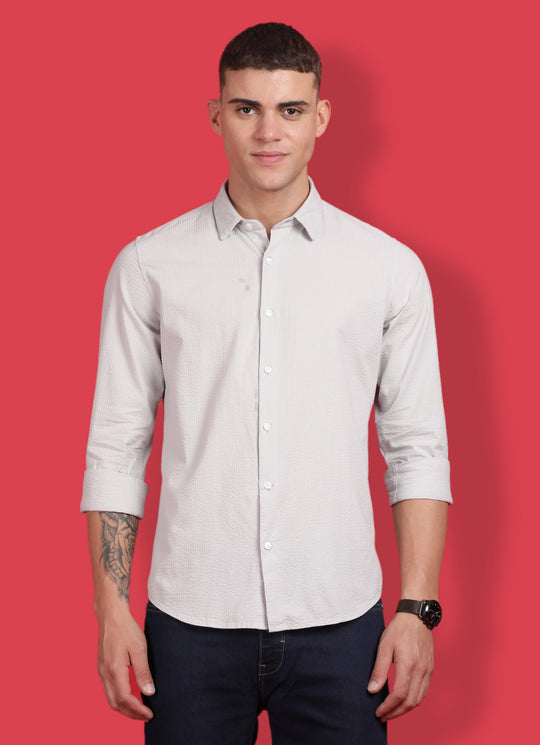Grey Pure Cotton Solid Slim Fit Shirt