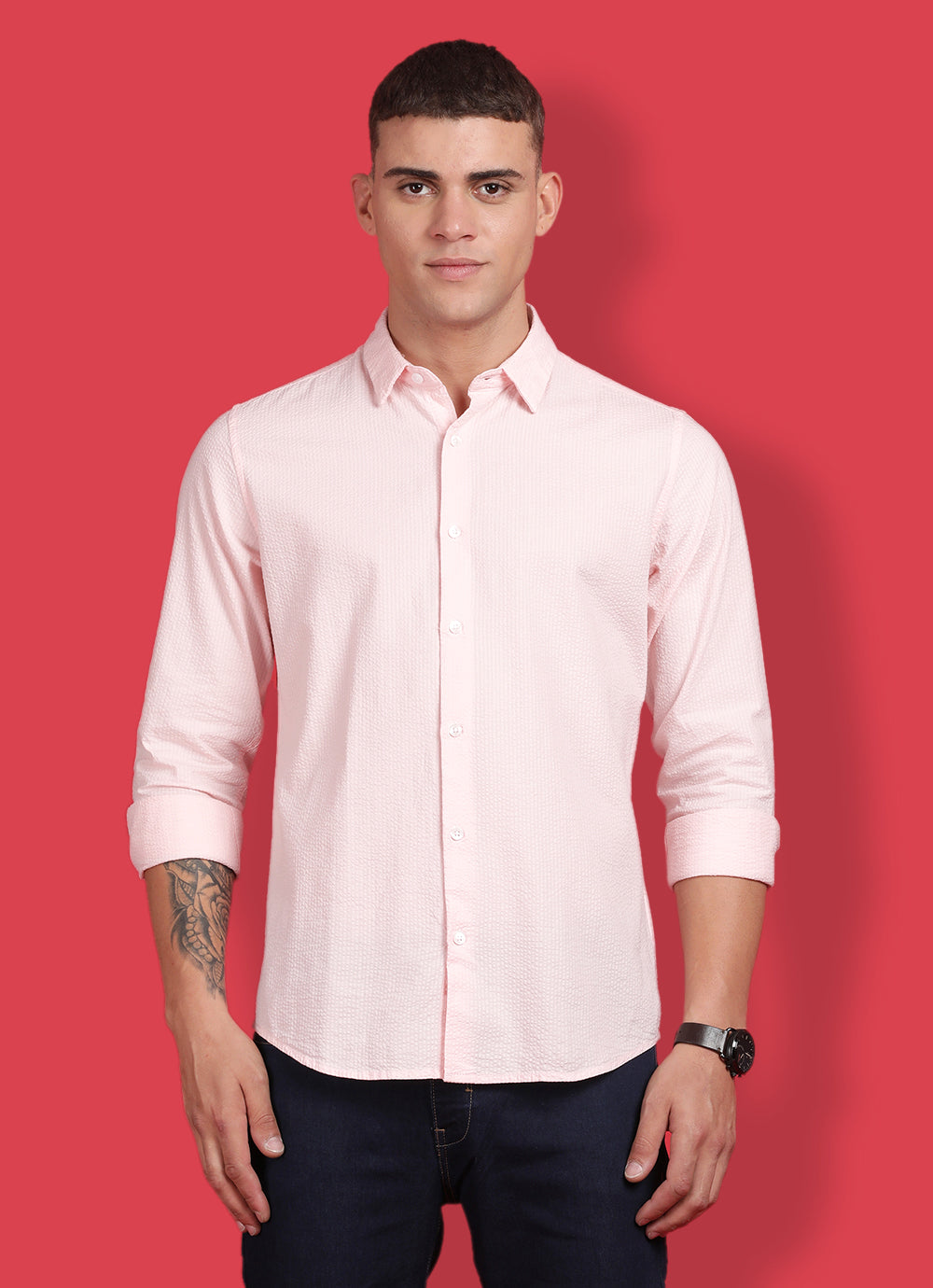 Pink Pure Cotton Solid Slim Fit Shirt