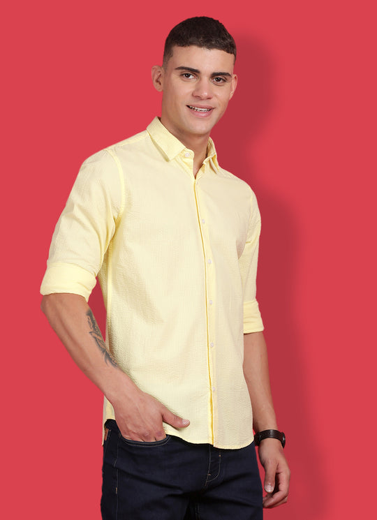 Yellow Pure Cotton Solid Slim Fit Shirt