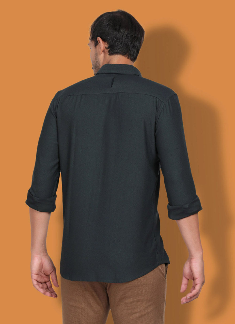 Cotton Slim Fit Green Shirt with Single Welt Pocket