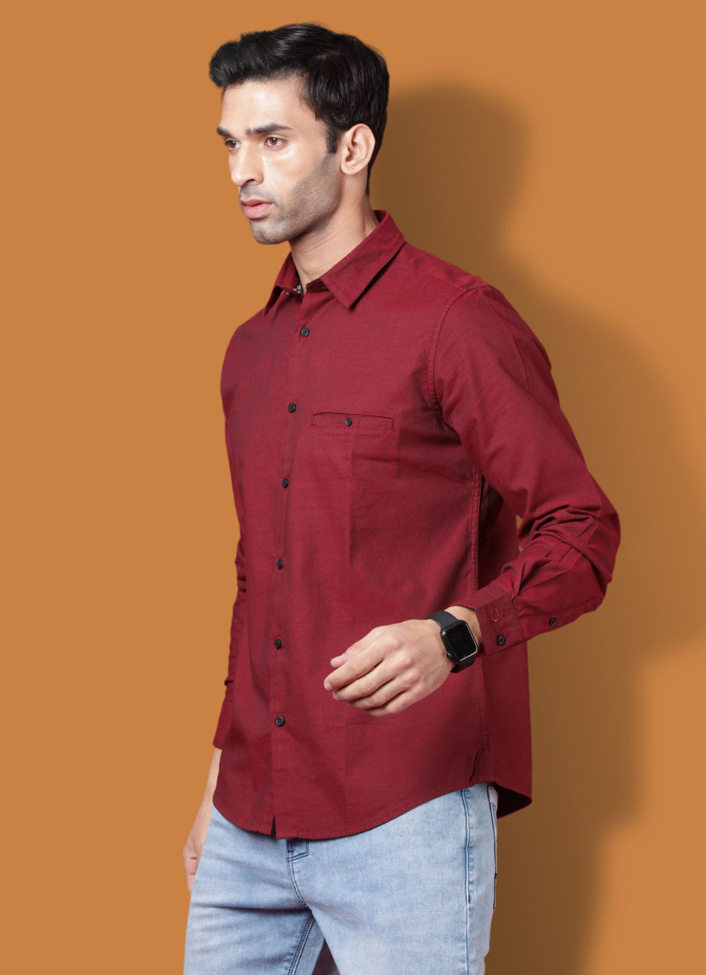 Cotton Slim Fit Maroon Shirt with Welt Pocket