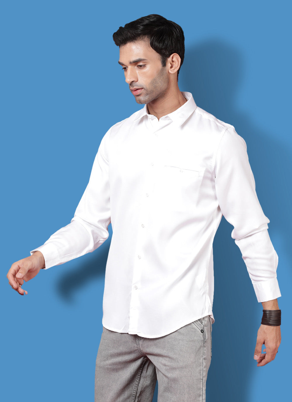 Cotton Slim Fit White Shirt with Welt Pocket