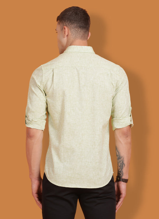 Light Green Cotton Linen Solid Slim Fit Shirt