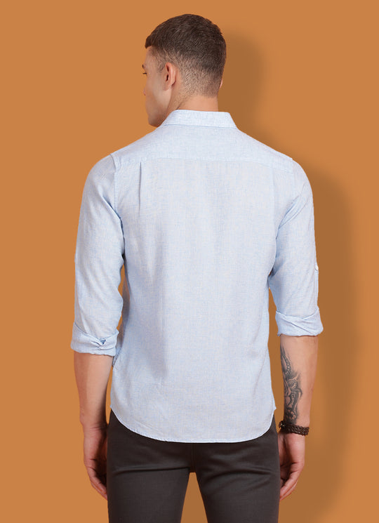 Light Blue Cotton Linen Solid Slim Fit Shirt