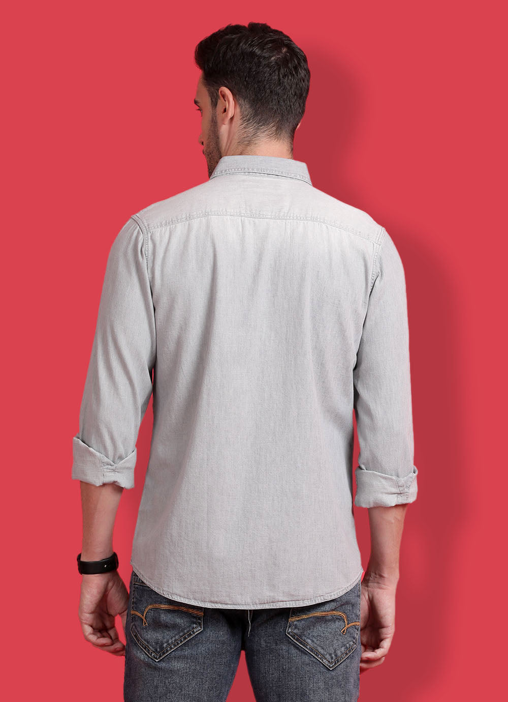 Solid Denim Slim Fit Grey Shirt