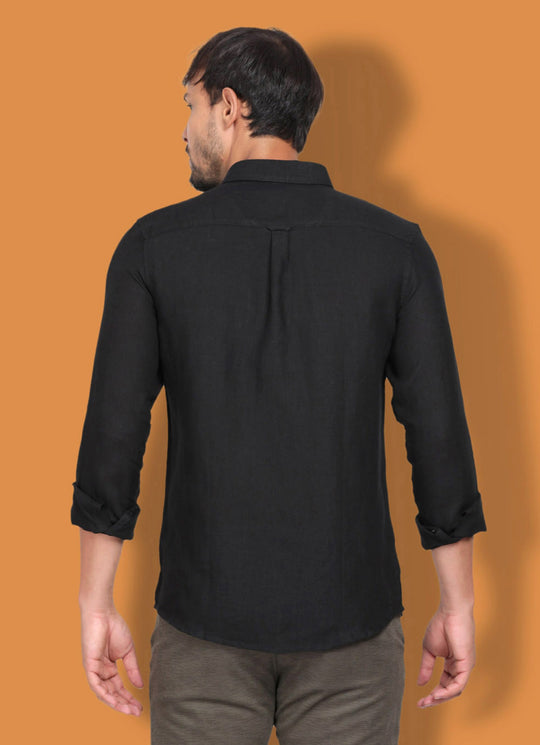 Pure Linen Fit Black Shirt with Patch Pocket