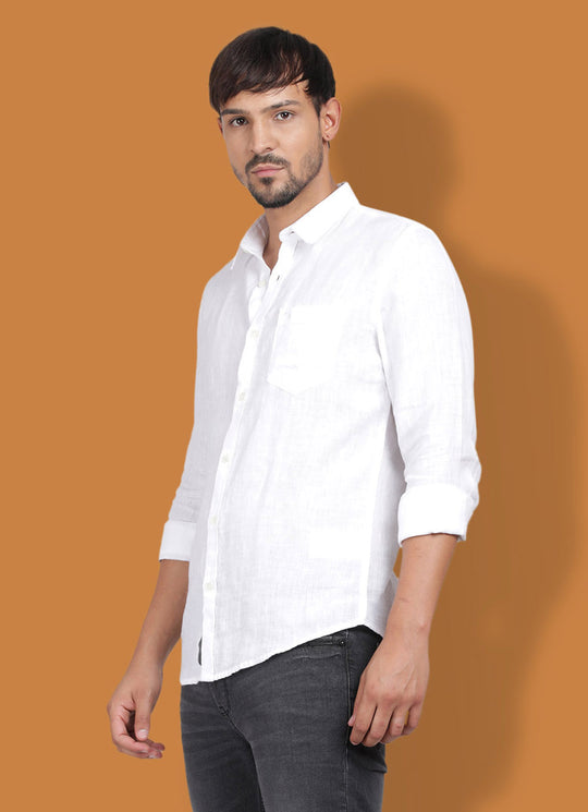 Cotton Slim Fit White Shirt with Patch Pocket
