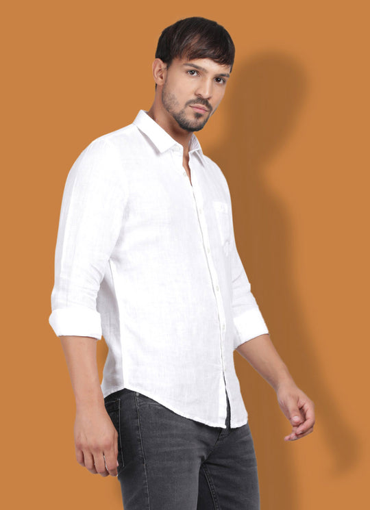 Cotton Slim Fit White Shirt with Patch Pocket