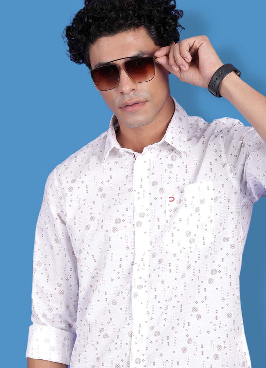 White Cotton Slim Fit Printed Shirt With Patch Pocket