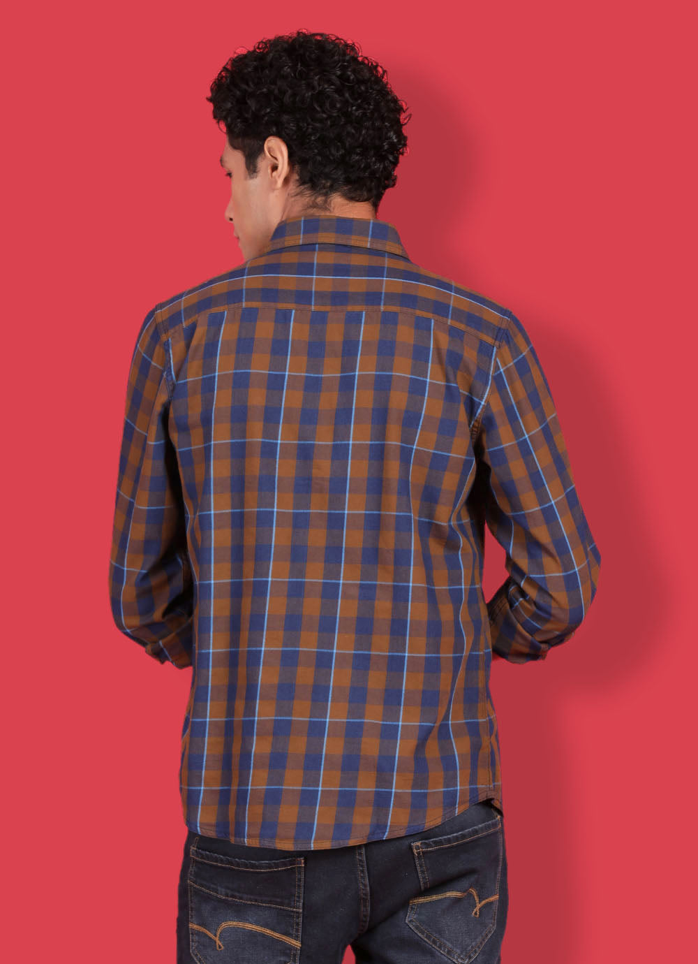 Mustrad Denim Slim Fit Checkered Shirt With Patch Pocket