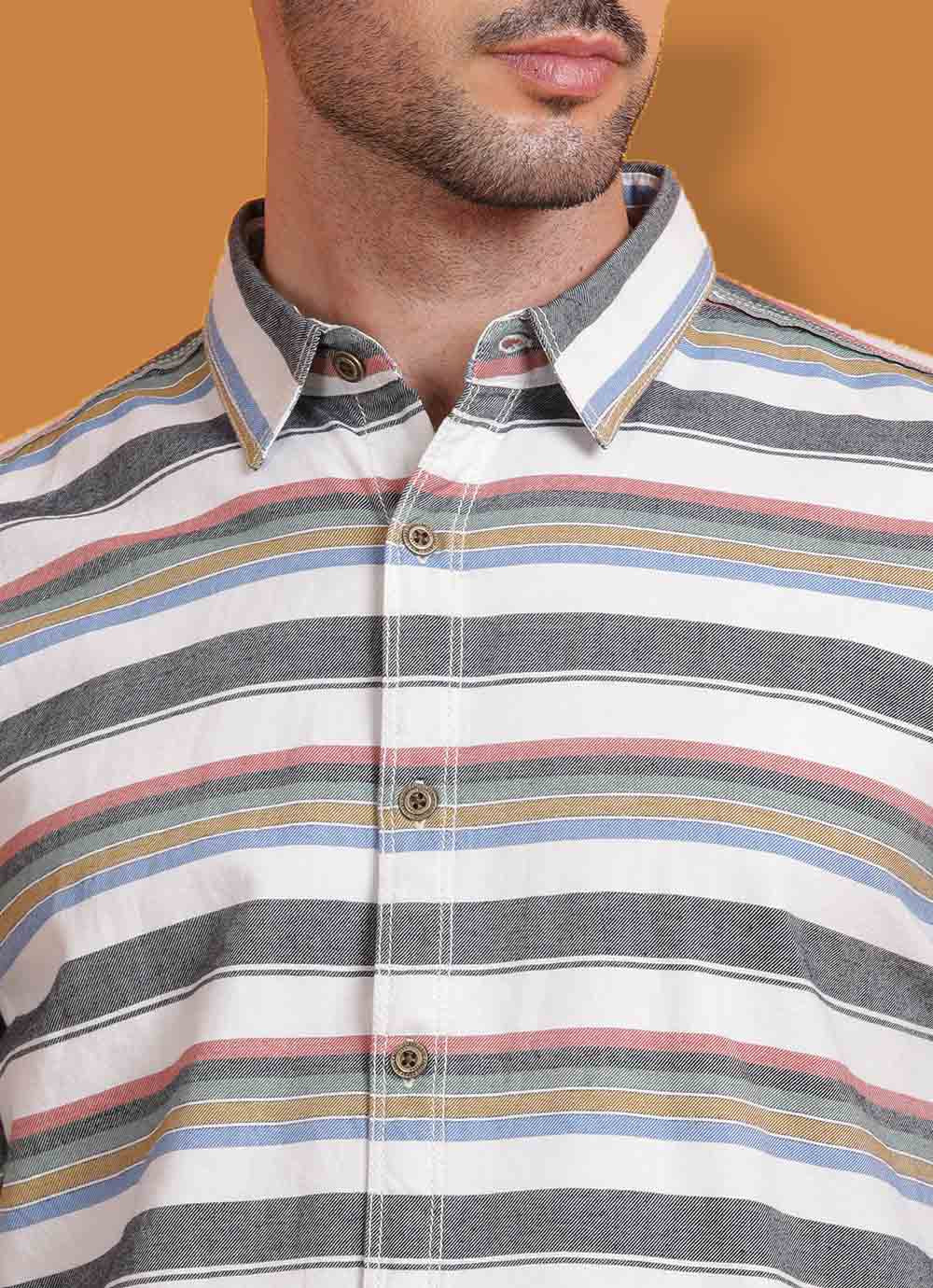 Striped Cotton Slim Fit Indigo Shirt
