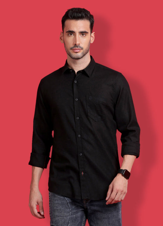 Solid Cotton Slim Fit Black Shirt