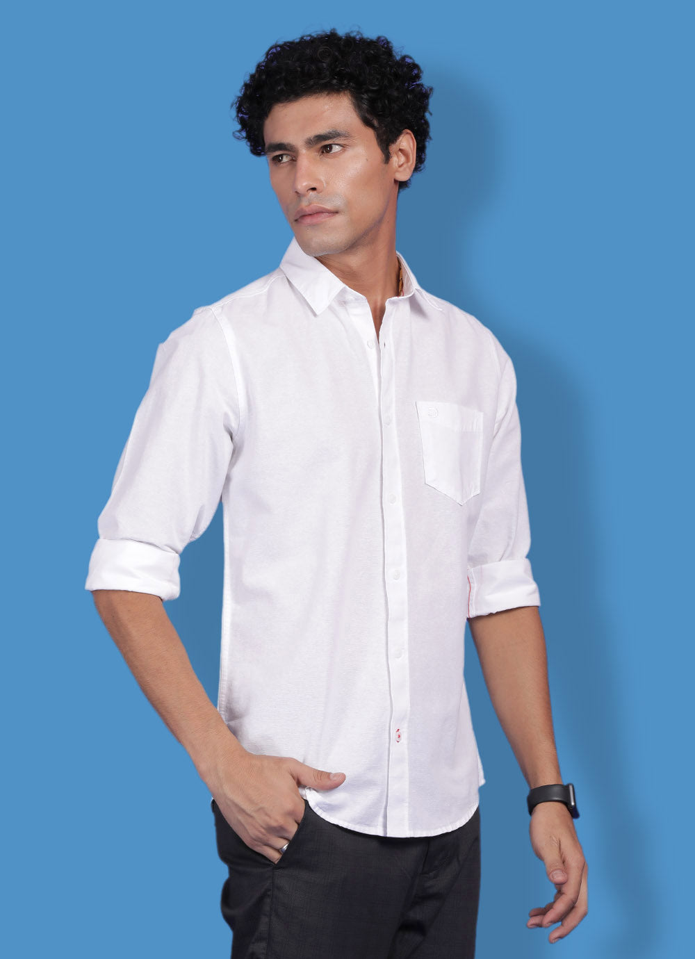 White Cotton Slim Fit Solid Shirt With Patch Pocket