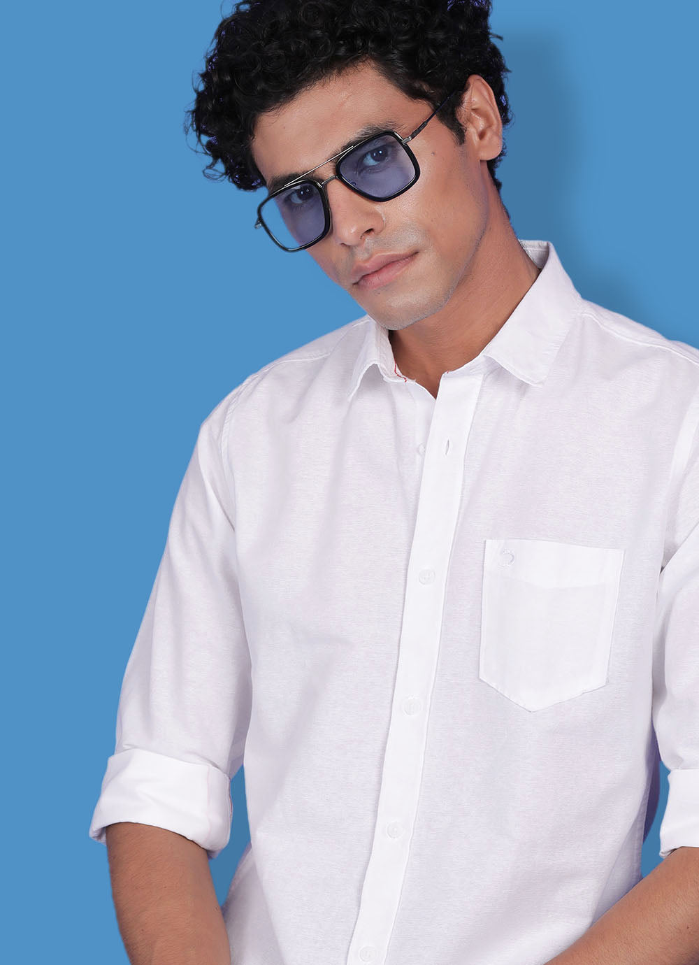 White Cotton Slim Fit Solid Shirt With Patch Pocket