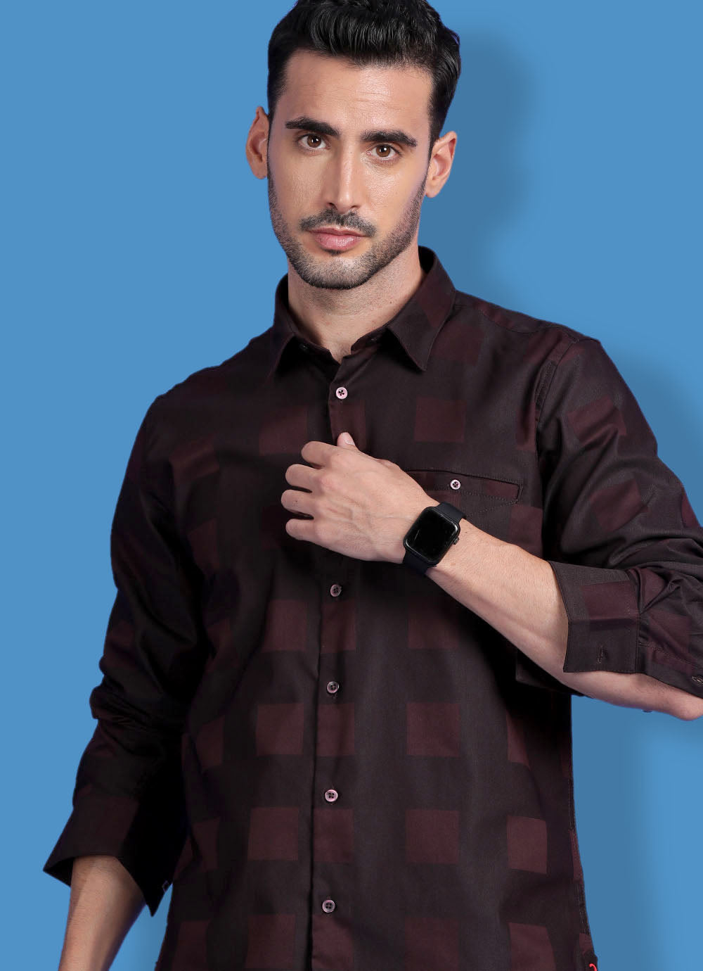 Printed Cotton Slim Fit Maroon Shirt with Welt Pocket