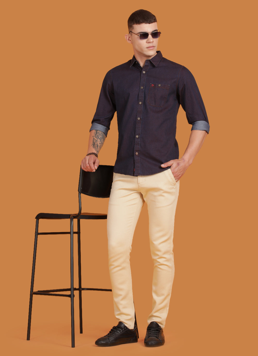 Maroon Indigo Solid Slim Fit Shirt with Single Patch Pocket
