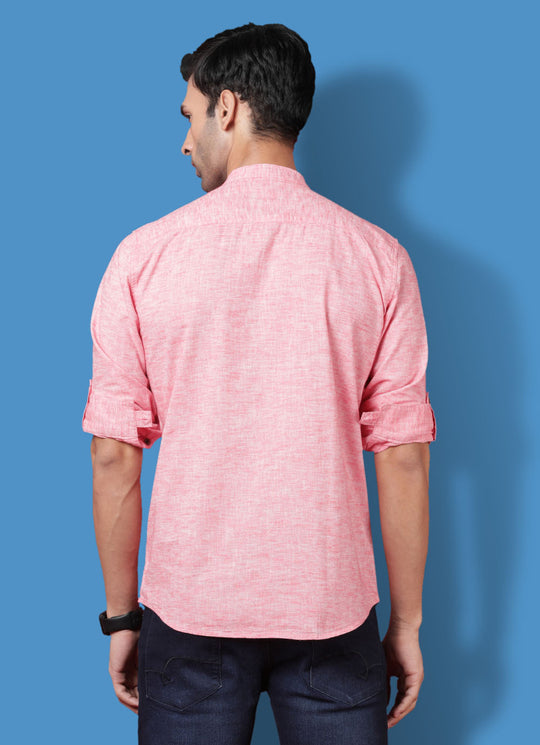 Cotton Slim Fit Pink Kurta Shirt with Patch Pocket