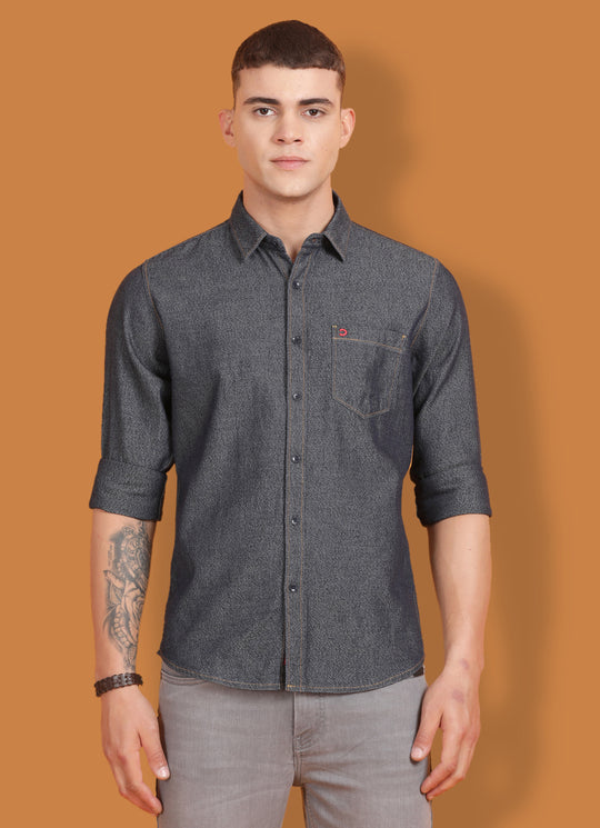 Blue Indigo Solid Slim Fit Shirt with Double Pocket with Flap