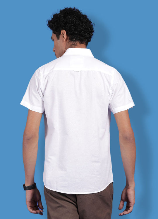 White Cotton Linen Slim Fit Solid Shirt With Patch Pocket