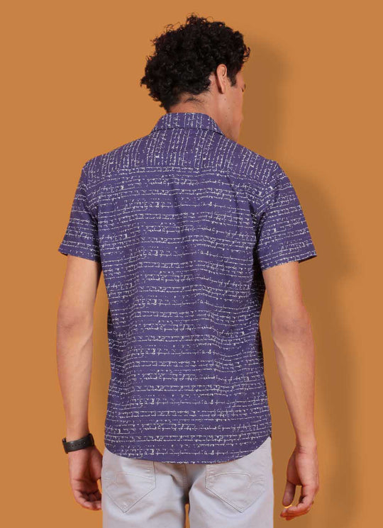 Purple Word Printed Cotton Slim Shirt With Patch Pocket