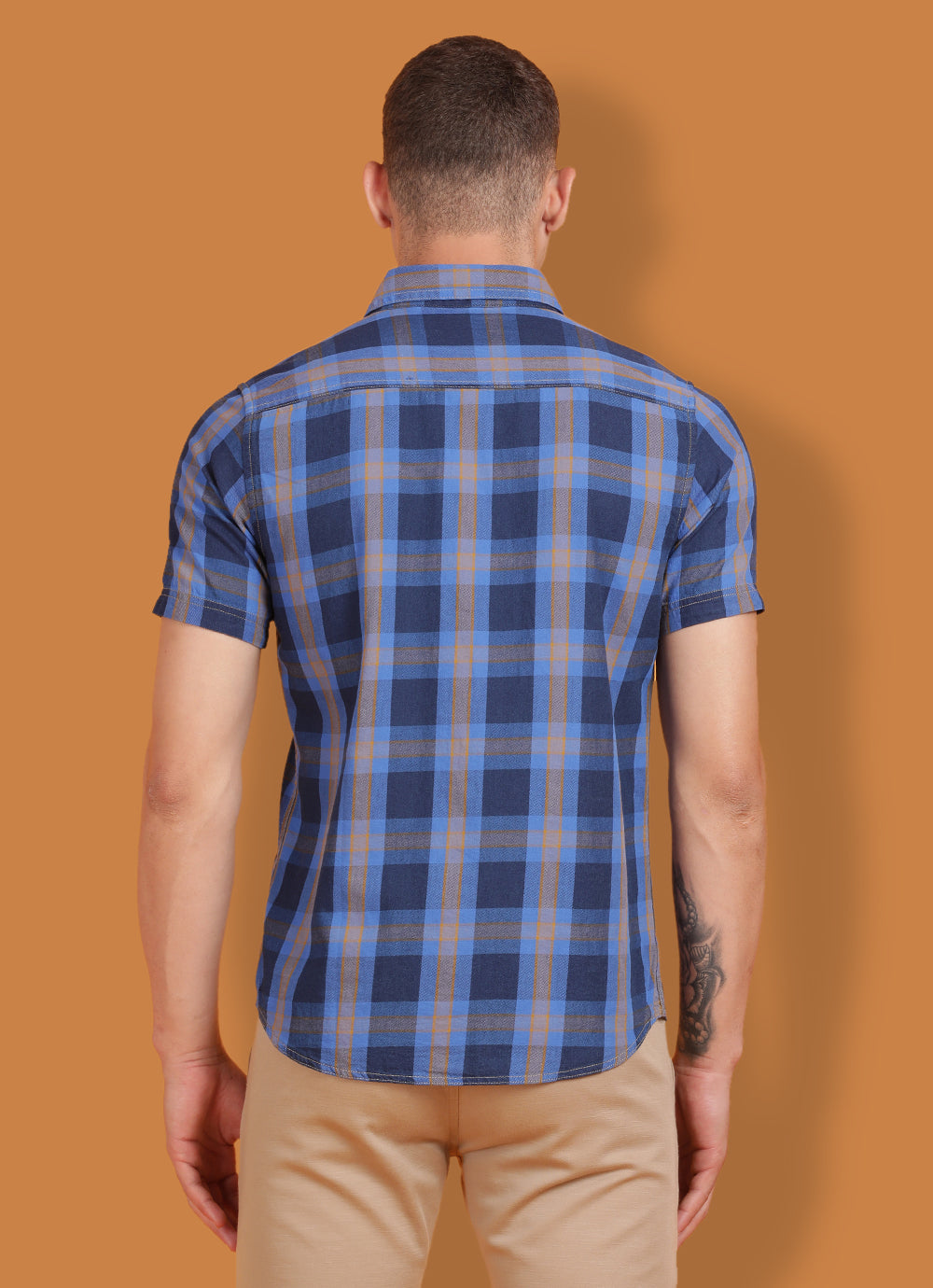 Blue Indigo Checkered Slim Fit Short Sleeve Shirt