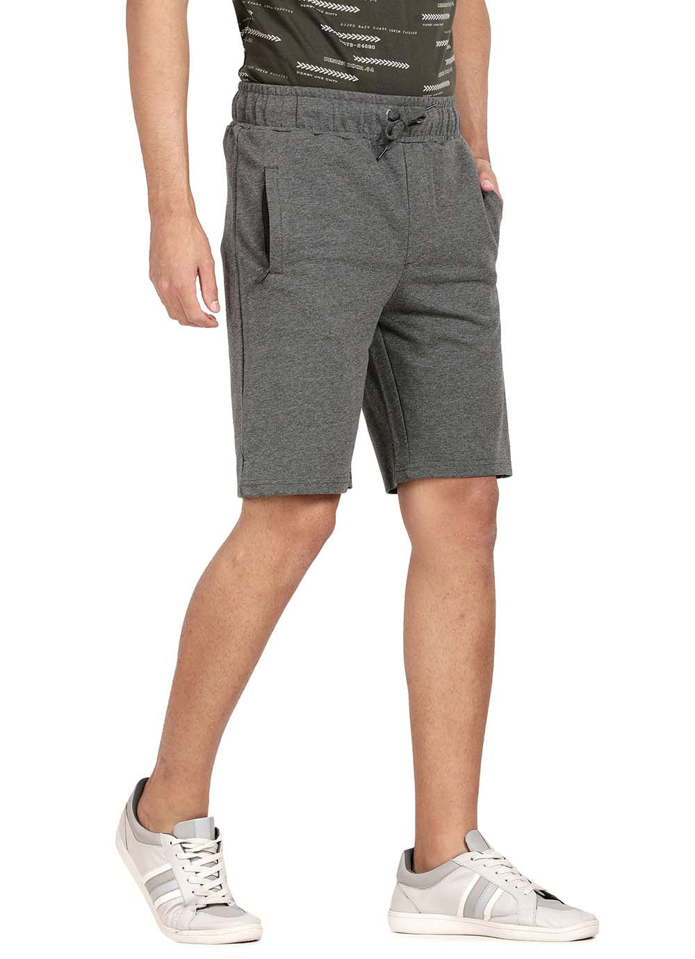 Derby Charcoal Solid Cotton Slim Fit Shorts