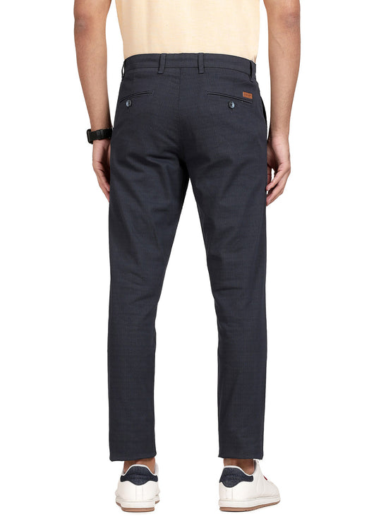 Derby Navy Printed Cotton Slim Fit Trouser