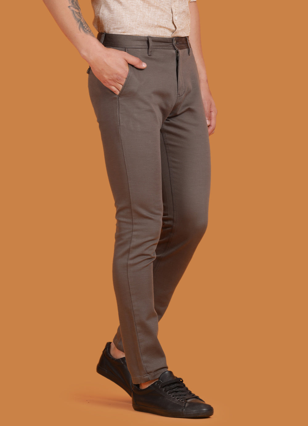 Dark Grey Cotton Blend Slim Fit Trouser