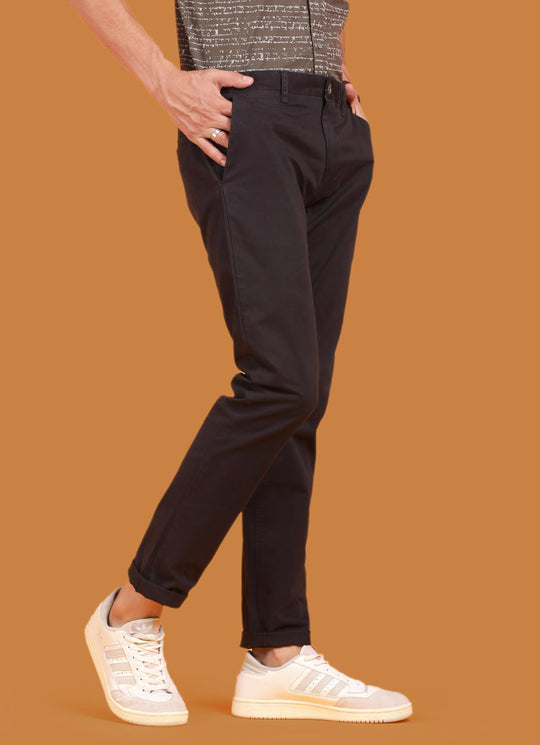 Solid Slim Fit Black Trouser