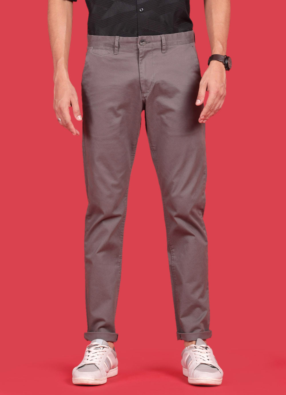 Solid Slim Fit Dark Grey Trouser