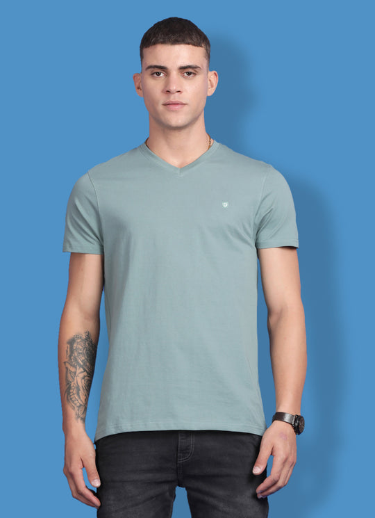 Turquoise Cotton  Round Neck Tshirt