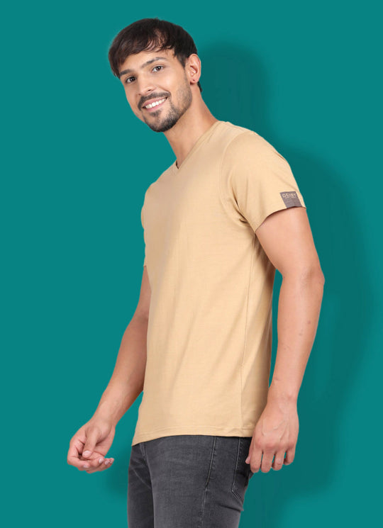 Cotton Yellow Half sleeve V NECK T Shirt