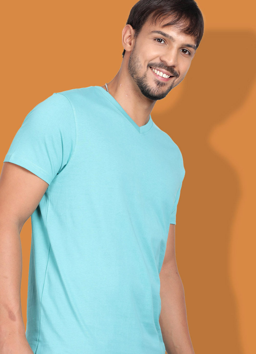 Cotton Turquoise Half sleeve V NECK T Shirt
