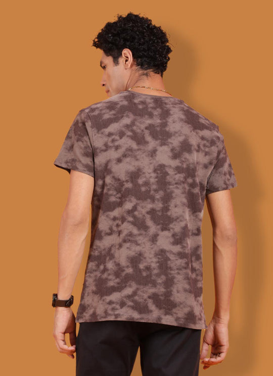Chocolate Brown Cotton Round Neck Printed  T-shirt