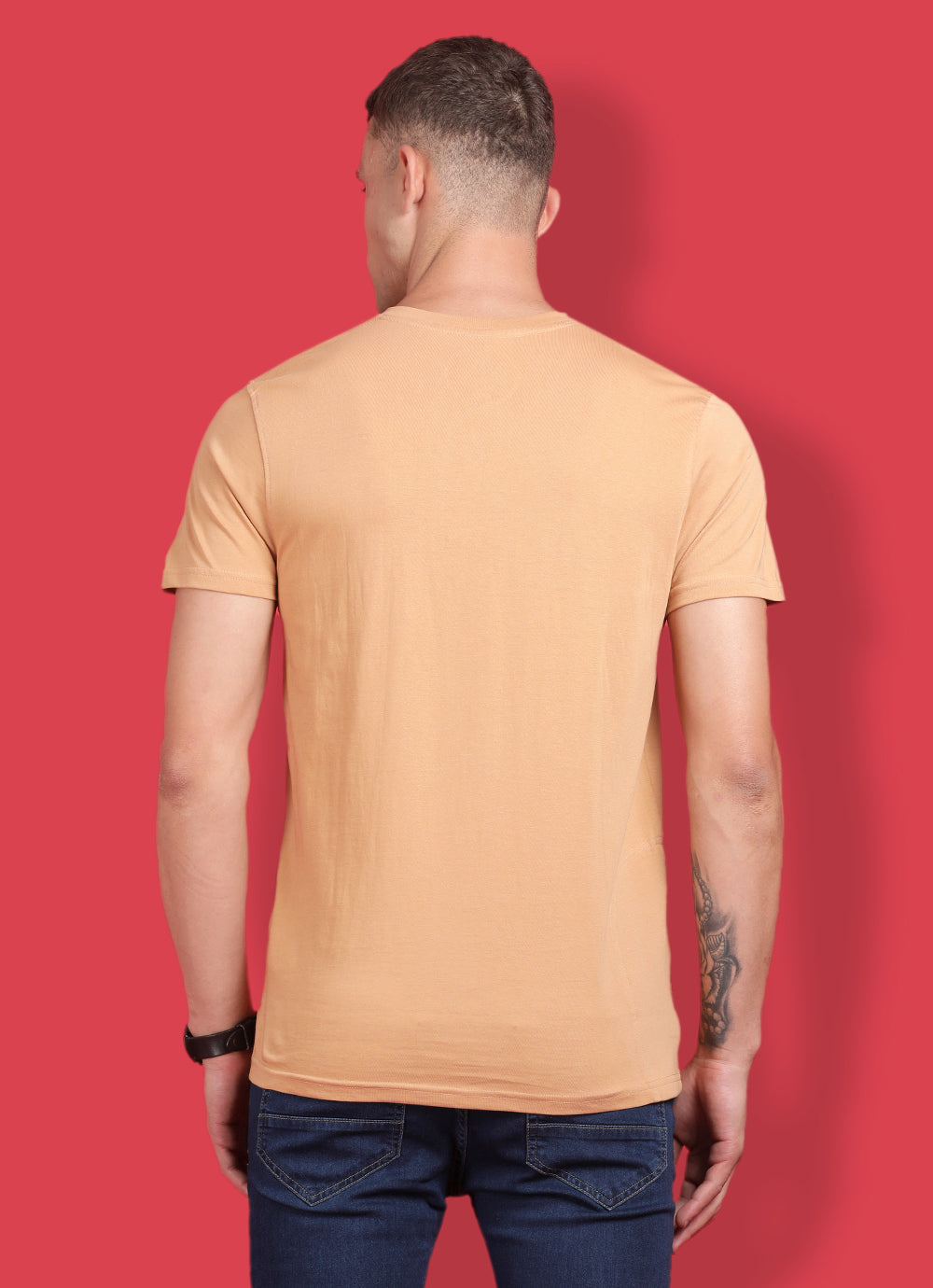Yellow Cotton  V Neck Tshirt