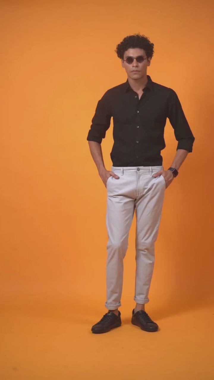 Skyblue Cotton Slim Fit Trouser